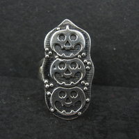 Sterling Silver Halloween Jack O Lantern Pumpkin Ring Adjustable Size 8