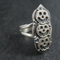 Sterling Silver Halloween Jack O Lantern Pumpkin Ring Adjustable Size 8