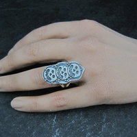 Sterling Silver Halloween Jack O Lantern Pumpkin Ring Adjustable Size 8