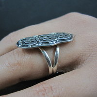 Sterling Silver Halloween Jack O Lantern Pumpkin Ring Adjustable Size 8