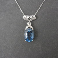16 Carat London Blue Topaz Pendant Necklace Sterling Silver