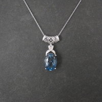 16 Carat London Blue Topaz Pendant Necklace Sterling Silver