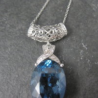 16 Carat London Blue Topaz Pendant Necklace Sterling Silver