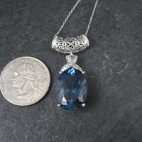 16 Carat London Blue Topaz Pendant Necklace Sterling Silver
