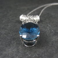 16 Carat London Blue Topaz Pendant Necklace Sterling Silver