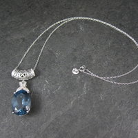 16 Carat London Blue Topaz Pendant Necklace Sterling Silver