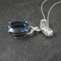 16 Carat London Blue Topaz Pendant Necklace Sterling Silver