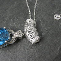 16 Carat London Blue Topaz Pendant Necklace Sterling Silver