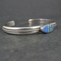Southwestern Sterling Denim Lapis and Opal Inlay Cuff Bracelet 6.5