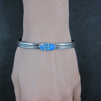 Southwestern Sterling Denim Lapis and Opal Inlay Cuff Bracelet 6.5