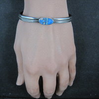 Southwestern Sterling Denim Lapis and Opal Inlay Cuff Bracelet 6.5
