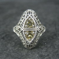 Vintage Sterling Silver Filigree Citrine Ring Size 6 Art Deco Reproduction
