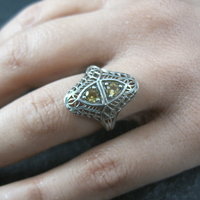 Vintage Sterling Silver Filigree Citrine Ring Size 6 Art Deco Reproduction