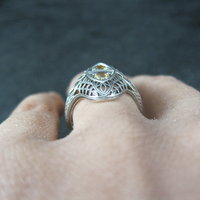 Vintage Sterling Silver Filigree Citrine Ring Size 6 Art Deco Reproduction