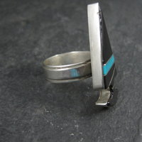 Vintage Sterling Silver Jet and Turquoise Inlay Arrowhead Ring Size 6 Signed