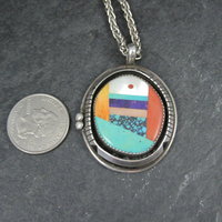 Large Sterling Silver Native American Inlay Pendant Necklace