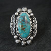 Michael Calladitto Navajo Turquoise & Sterling Silver Ring Size 8
