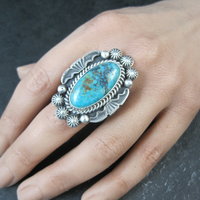 Michael Calladitto Navajo Turquoise & Sterling Silver Ring Size 8