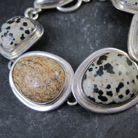 Heavy Sterling Silver Dalmatian and Picture Jasper Toggle Bracelet