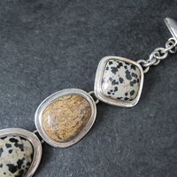 Heavy Sterling Silver Dalmatian and Picture Jasper Toggle Bracelet