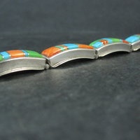 Vintage Southwestern Gemstone Inlay Bracelet Sterling Silver 6.75"