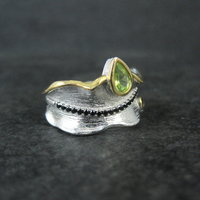 Unique Peridot & Black Spinel Ring Size 7 Sterling Silver & Vermeil