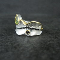 Unique Peridot & Black Spinel Ring Size 7 Sterling Silver & Vermeil
