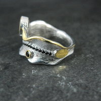 Unique Peridot & Black Spinel Ring Size 7 Sterling Silver & Vermeil