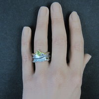 Unique Peridot & Black Spinel Ring Size 7 Sterling Silver & Vermeil