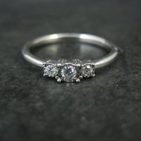 Dainty Sterling Silver 3 Stone Diamond Ring Size 8 