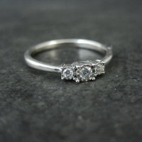 Dainty Sterling Silver 3 Stone Diamond Ring Size 8 