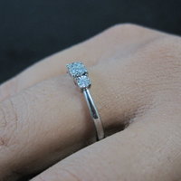 Dainty Sterling Silver 3 Stone Diamond Ring Size 8 