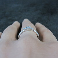 Dainty Sterling Silver 3 Stone Diamond Ring Size 8 