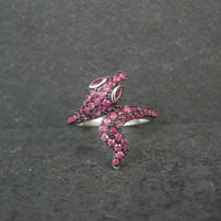 Sterling Silver Snake Ring with Pink Sapphires Size 8