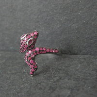 Sterling Silver Snake Ring with Pink Sapphires Size 8