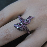 Sterling Silver Snake Ring with Pink Sapphires Size 8
