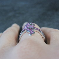 Sterling Silver Snake Ring with Pink Sapphires Size 8