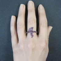 Sterling Silver Snake Ring with Pink Sapphires Size 8
