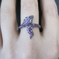 Sterling Silver Snake Ring with Pink Sapphires Size 8