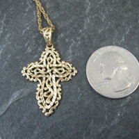 Vintage 10K Diamond Cut Filigree Cross Pendant
