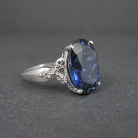 Estate 10K White Gold Sapphire and Diamond Ring Size 7