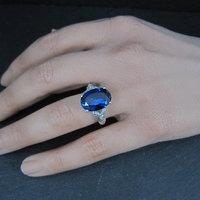 Estate 10K White Gold Sapphire and Diamond Ring Size 7