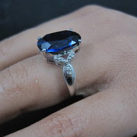 Estate 10K White Gold Sapphire and Diamond Ring Size 7