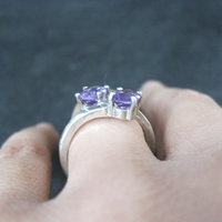 Toi et Moi Amethyst and Sterling Silver Ring Size 6