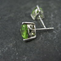 Sterling 2.30 Carat Trillion Cut Peridot Stud Earrings Chuck Clemency