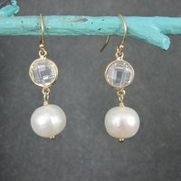 Vermeil Sterling Faceted Quartz and Pearl Earrings