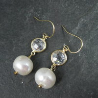 Vermeil Sterling Faceted Quartz and Pearl Earrings