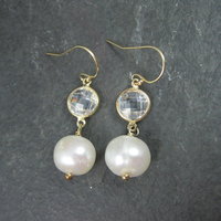 Vermeil Sterling Faceted Quartz and Pearl Earrings