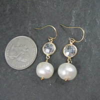 Vermeil Sterling Faceted Quartz and Pearl Earrings