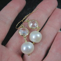 Vermeil Sterling Faceted Quartz and Pearl Earrings